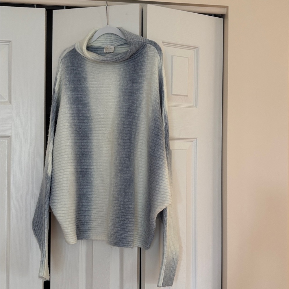 Cupio Blue and Cream Cowl Neck Sweater
